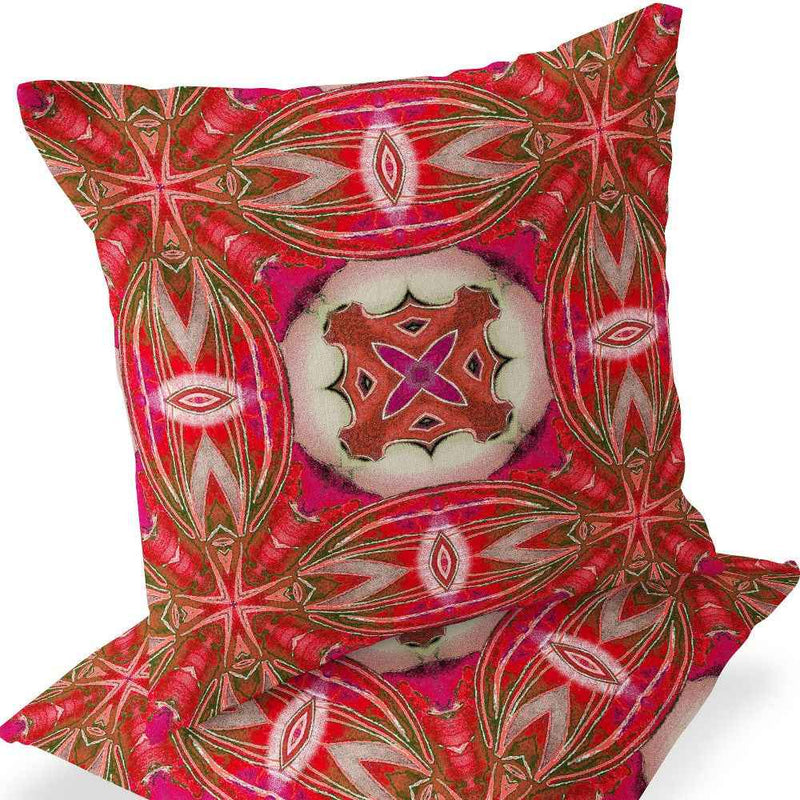 Set of Two 16" X 16" Gray and Pink Blown Seam Floral Indoor Outdoor Throw Pillow