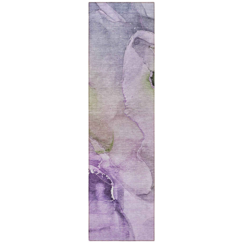 2' X 8' Purple Abstract Washable Indoor Outdoor Runner Rug