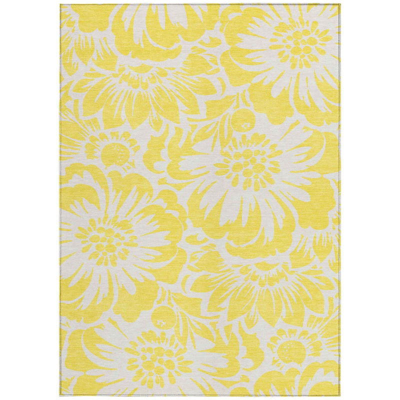 3' X 5' Yellow and Ivory Floral Washable Non Skid Indoor Outdoor Area Rug
