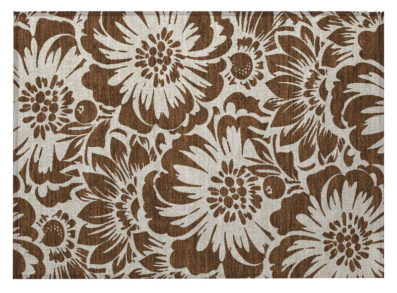 2' X 3' Brown and Ivory Floral Washable Non Skid Indoor Outdoor Area Rug