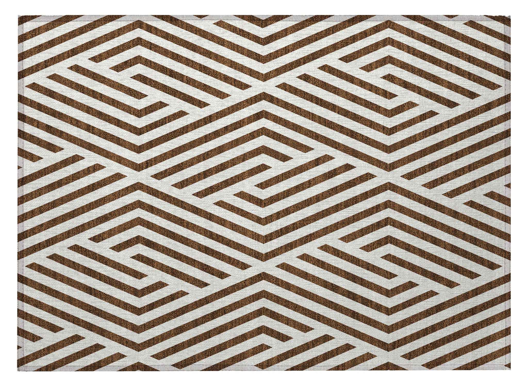 2' X 3' Brown and White Geometric Washable Non Skid Indoor Outdoor Area Rug
