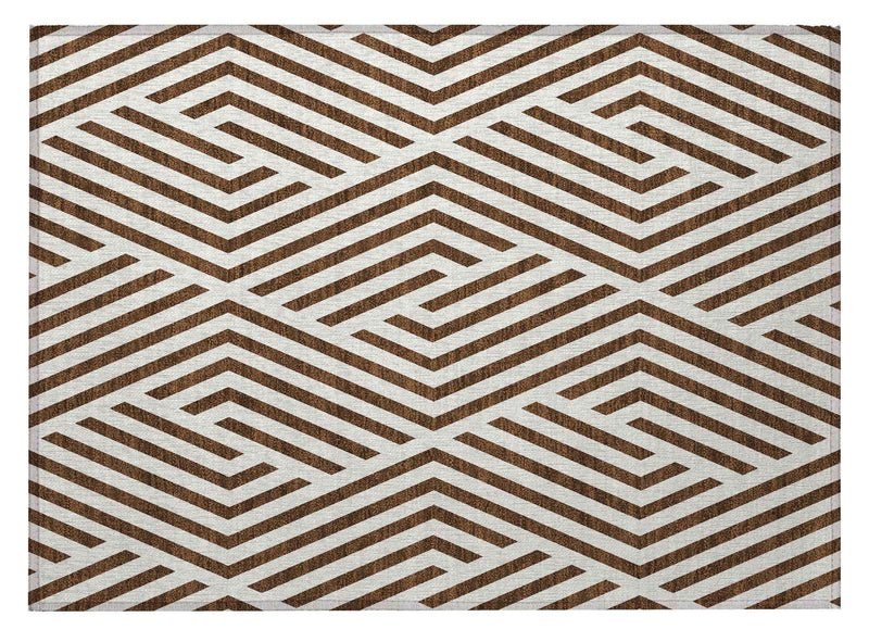 2' X 3' Brown and White Geometric Washable Non Skid Indoor Outdoor Area Rug