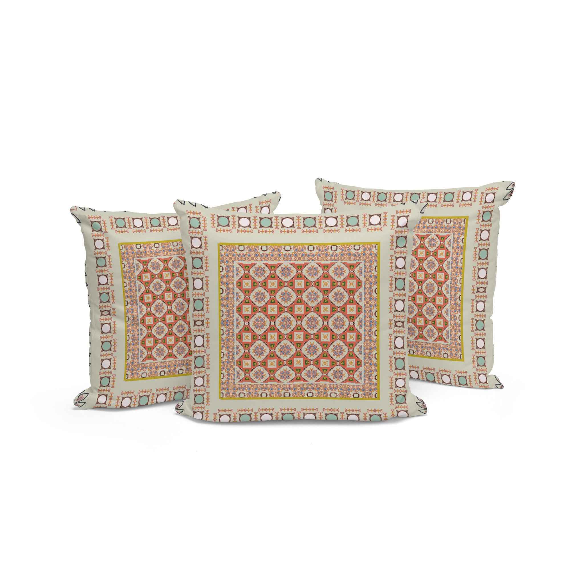 Set of Three Orange and White Botanical Indoor Outdoor Throw Pillow