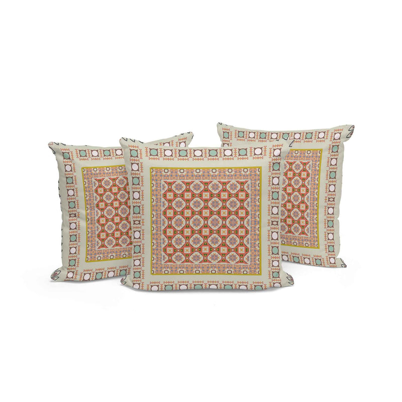 Set of Three Orange and White Botanical Indoor Outdoor Throw Pillow