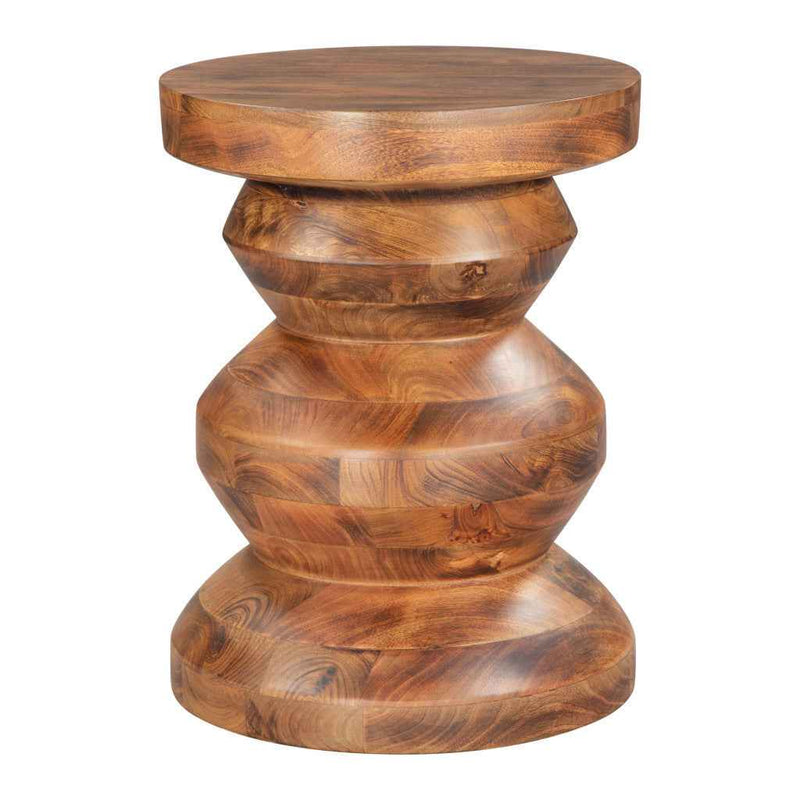 21" Brown Solid Wood Round Pedestal End Table