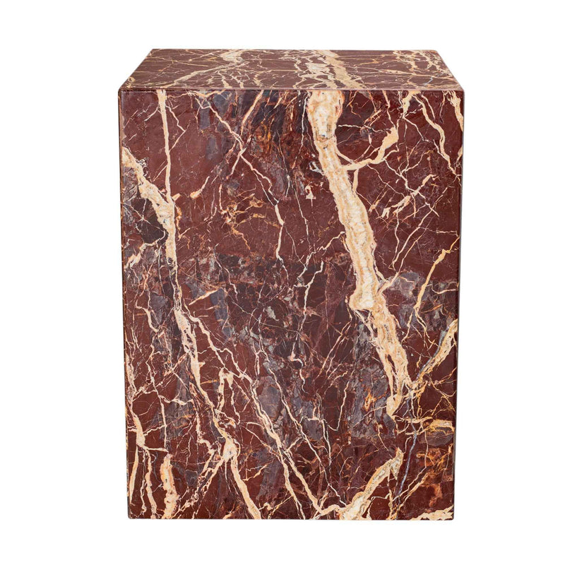 20" Red Marble Square Block End Table