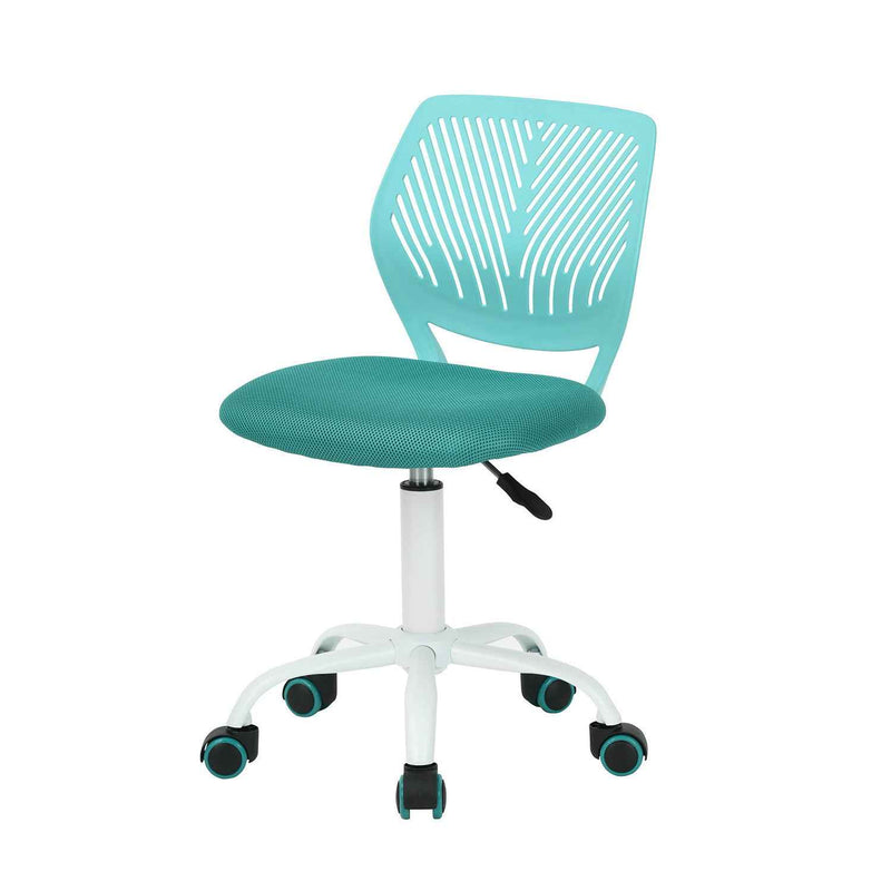 Turquoise and White Adjustable Height Swivel Rolling Office Chair