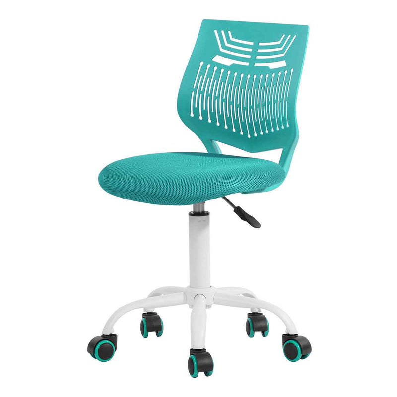 Turquoise and White Adjustable Height Swivel Rolling Office Chair