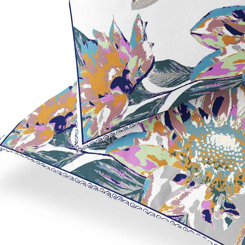 Set of Two 16" X 16" Pink and White Butterfly Blown Seam Floral Indoor Outdoor Throw Pillow