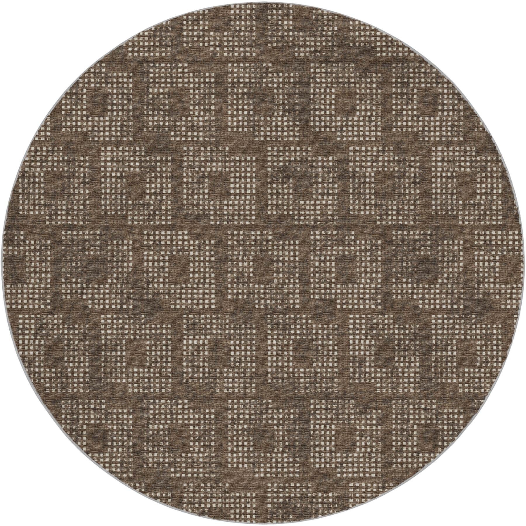 8' Brown And Beige Geometric Shag Washable Round Rug With UV Protection - Home & Garden