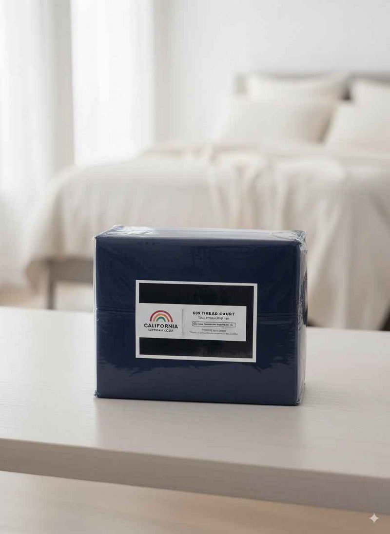 Four Piece Navy Blue Cotton King Sheet Set