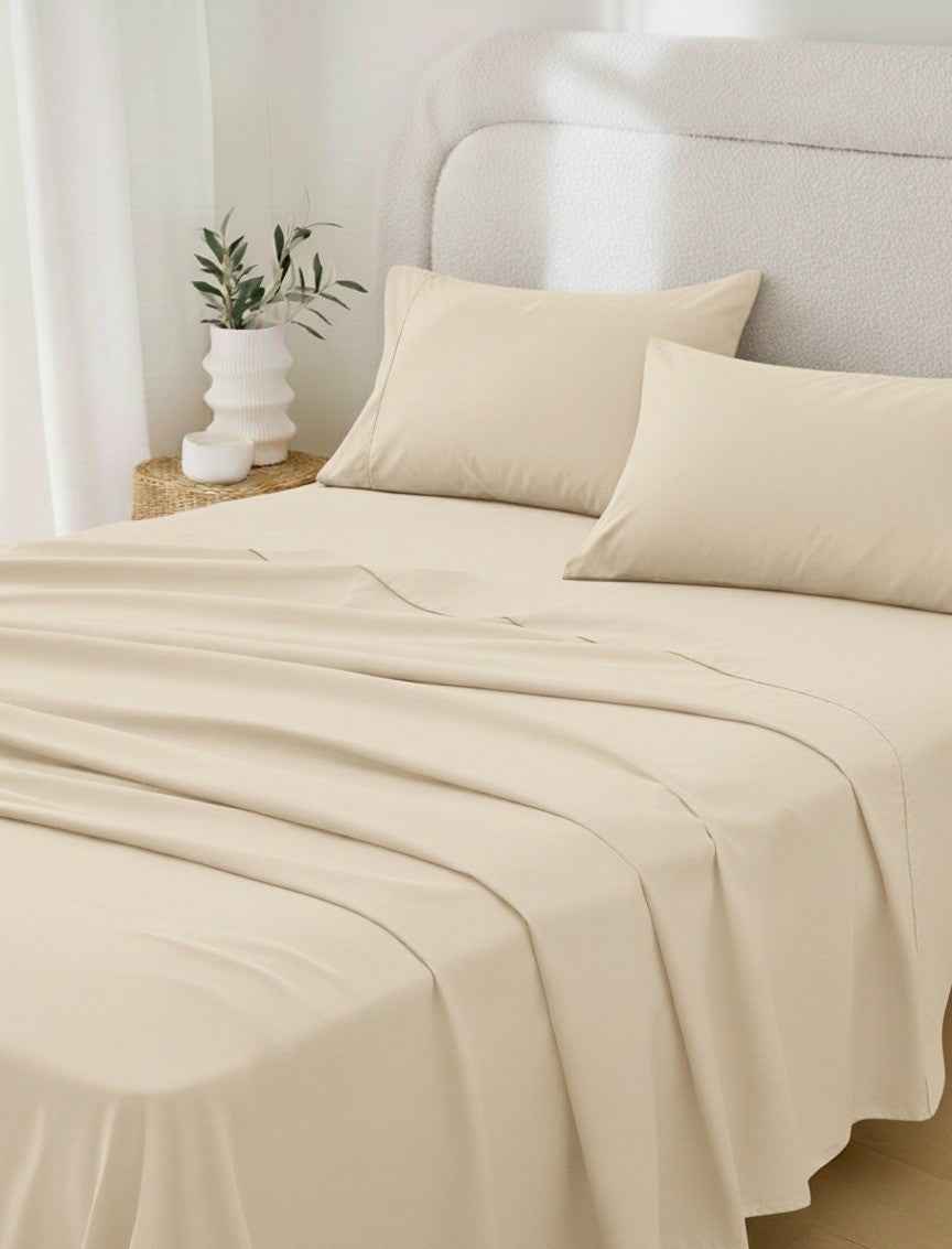 Four Piece Ivory Cotton Queen Sheet Set