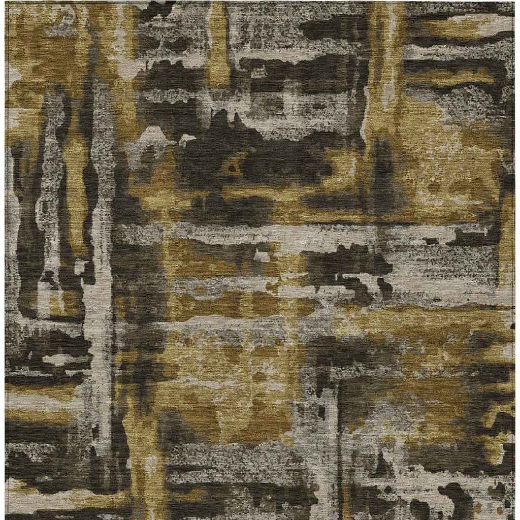 9' X 12' Coffee And Taupe Abstract Washable Indoor Outdoor Area Rug