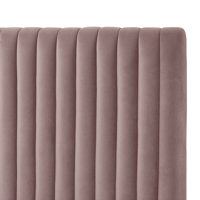 Blush Tufted Velvet Upholstered Queen Bed Frame