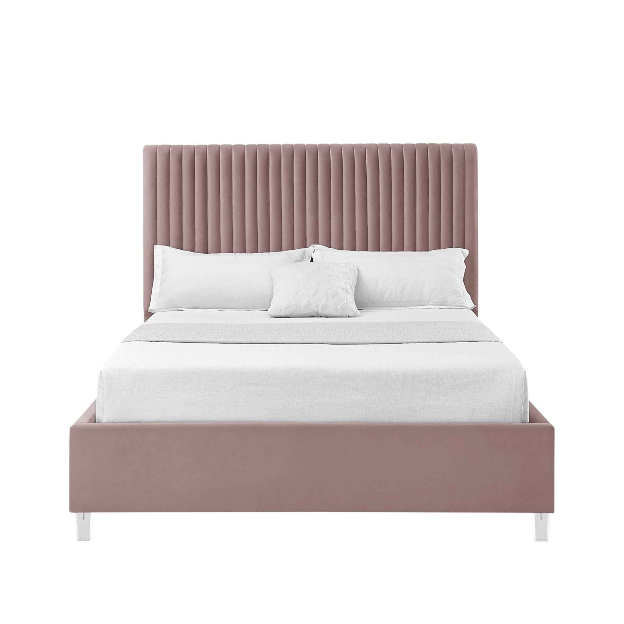 Blush Tufted Velvet Upholstered Queen Bed Frame