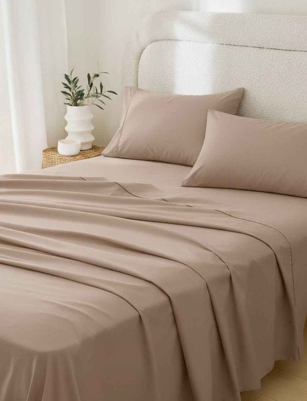 Four Piece Light Brown Cotton King Sheet Set Default Title