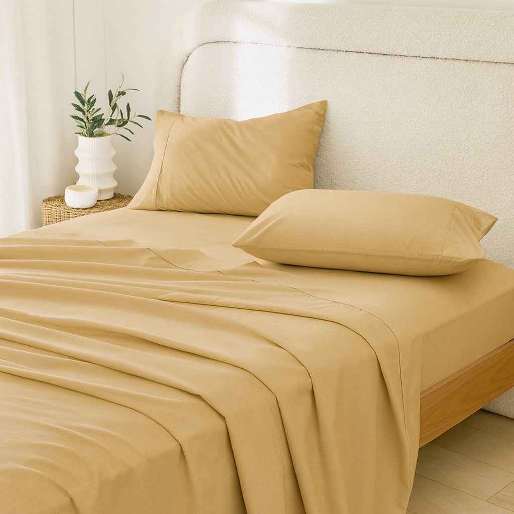Three Piece Gold Cotton Twin XL Sheet Set
