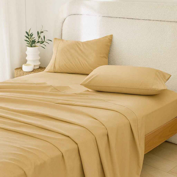 Three Piece Gold Cotton Twin XL Sheet Set Default Title