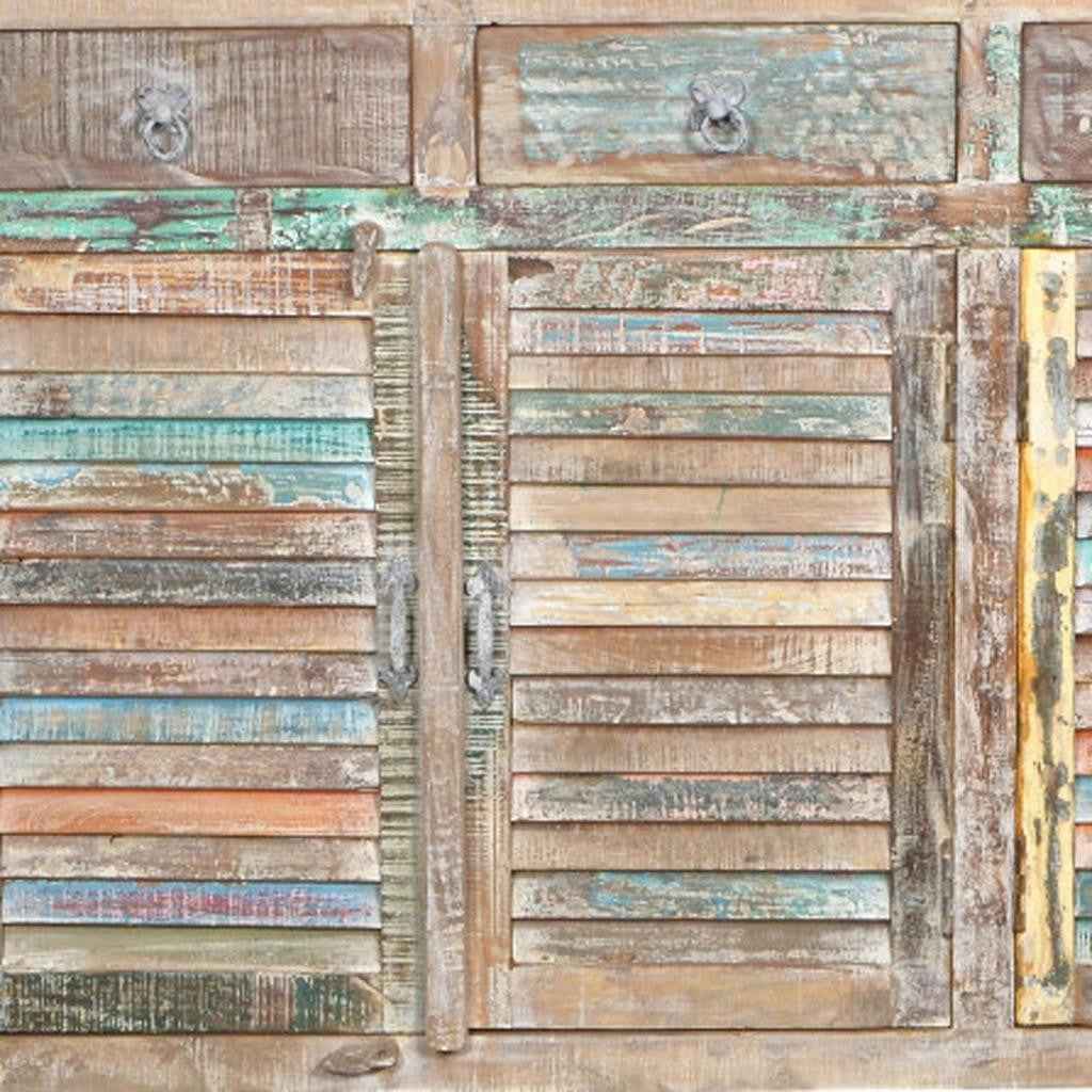 72" Natural And Rainbow Reclaimed Wood Shutter Style Sideboard with Four Doors