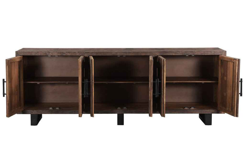 100" Dark Brown Distressed Reclaimed Wood Sideboard with Six Doors