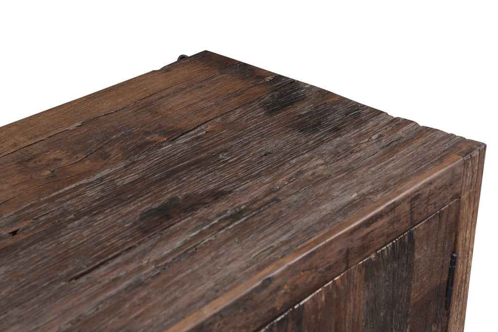 100" Dark Brown Distressed Reclaimed Wood Sideboard with Six Doors