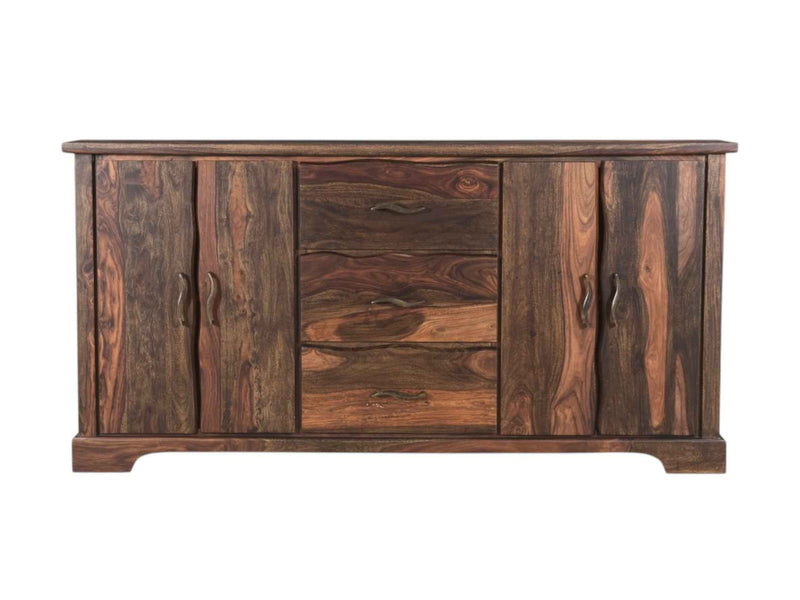 72" Dark Brown Solid Wood Live Edge Three Drawer Sideboard with Four Doors