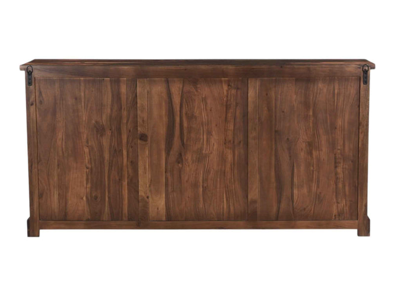 72" Dark Brown Solid Wood Live Edge Three Drawer Sideboard with Four Doors