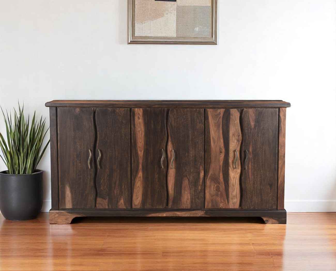 72" Dark Brown Solid Wood Live Edge Sideboard with Six Doors
