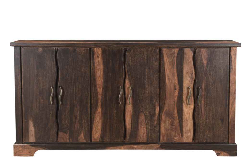 72" Dark Brown Solid Wood Live Edge Sideboard with Six Doors