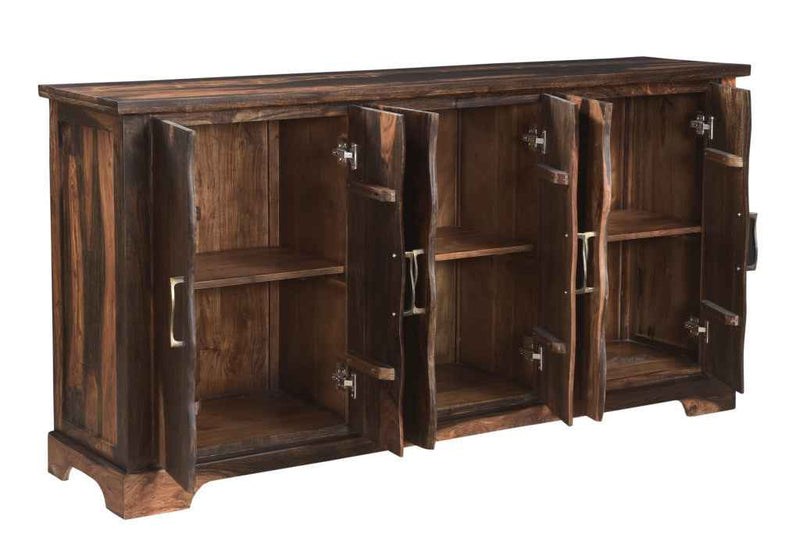 72" Dark Brown Solid Wood Live Edge Sideboard with Six Doors