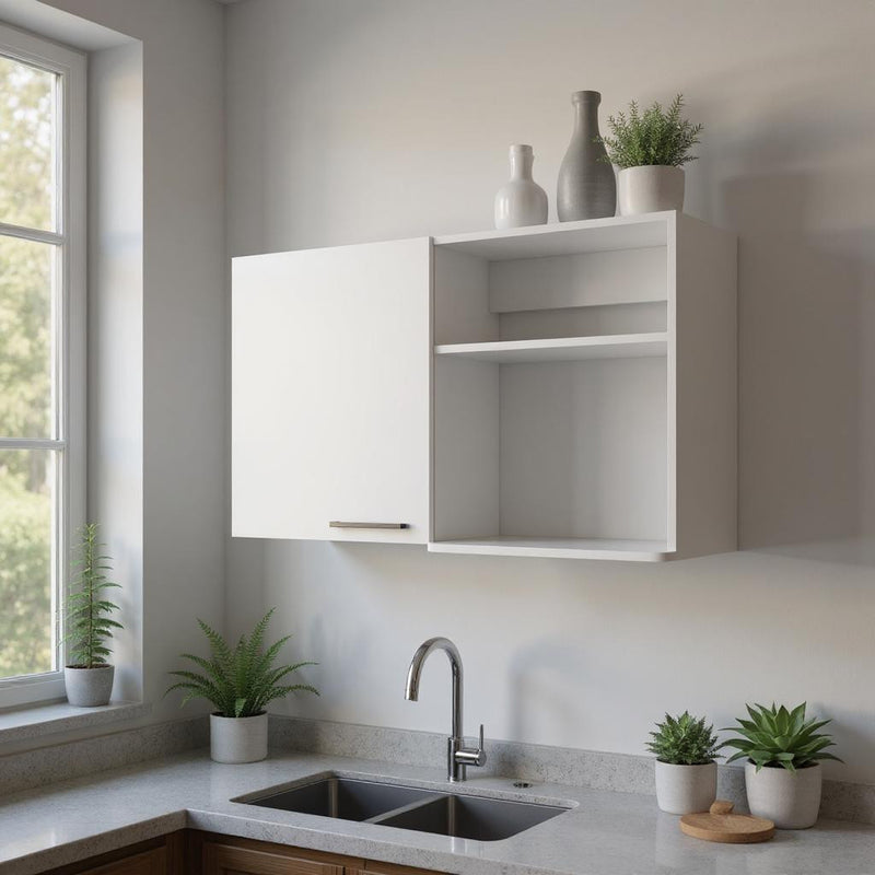 39" White Wood Wall Mounted Accent Cabinet With Single Door - Kitchen & Dining