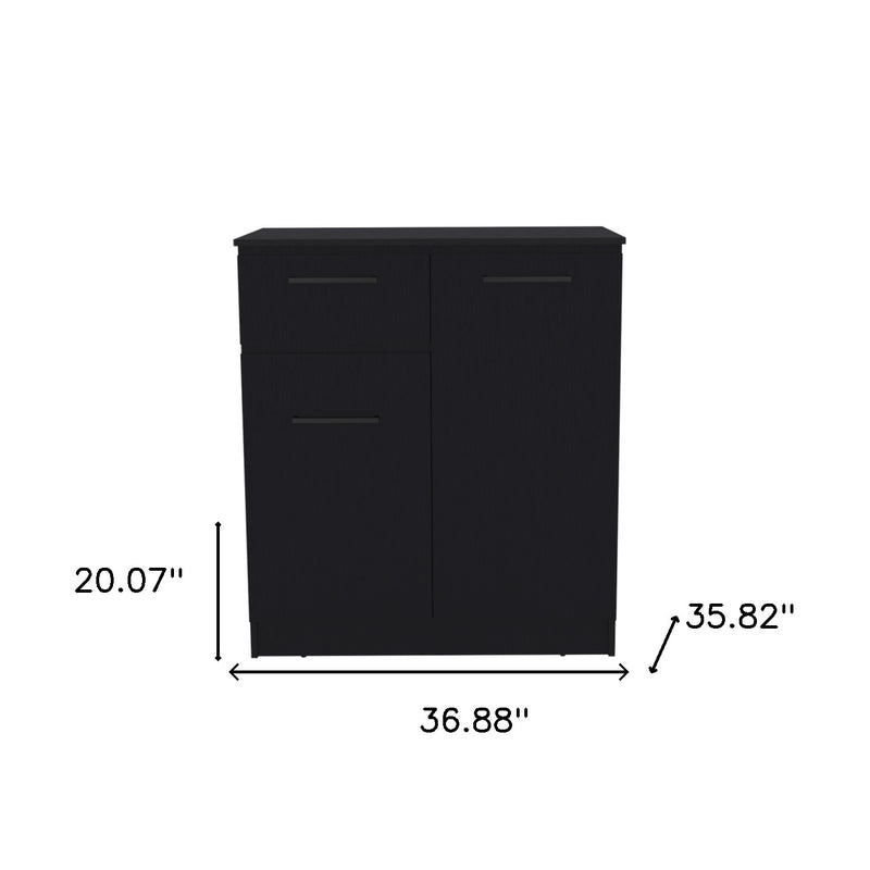 37" Black Wood Accent Cabinet With Two Doors And One Drawer - Kitchen & Dining