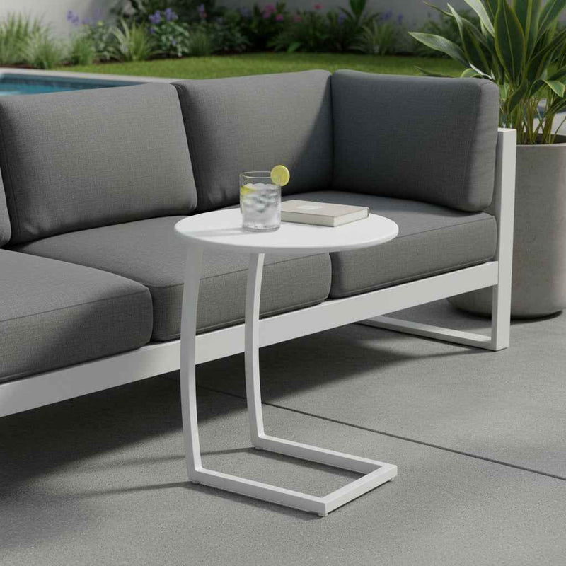 24" White Aluminum Round Pedestal End Table