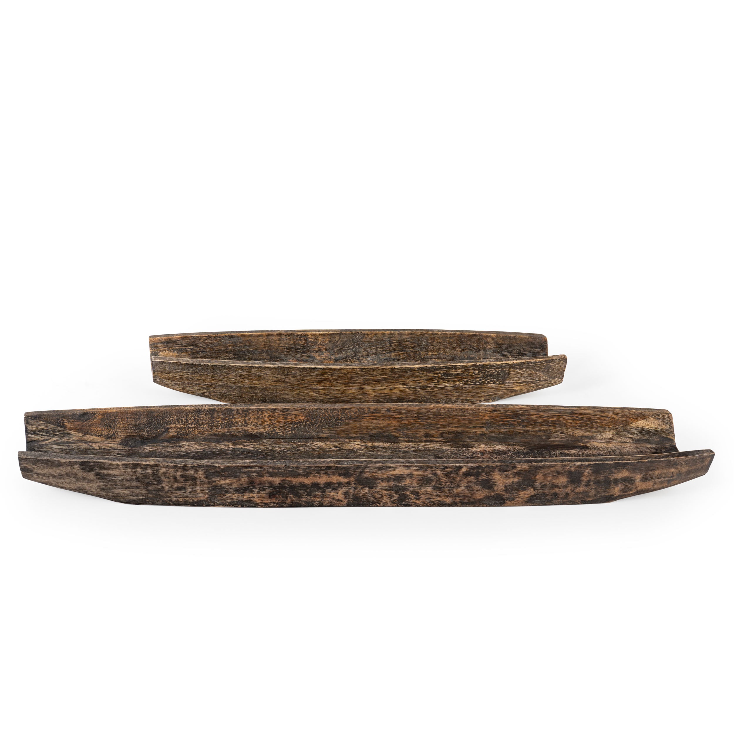Set of Two Dark Brown Solid Wood Boat Vanity Trays Default Title