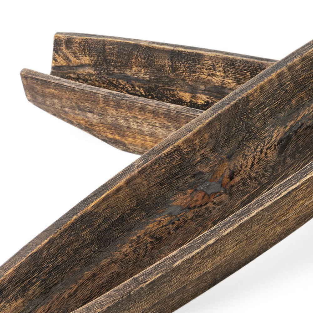 Set of Two Dark Brown Solid Wood Boat Vanity Trays