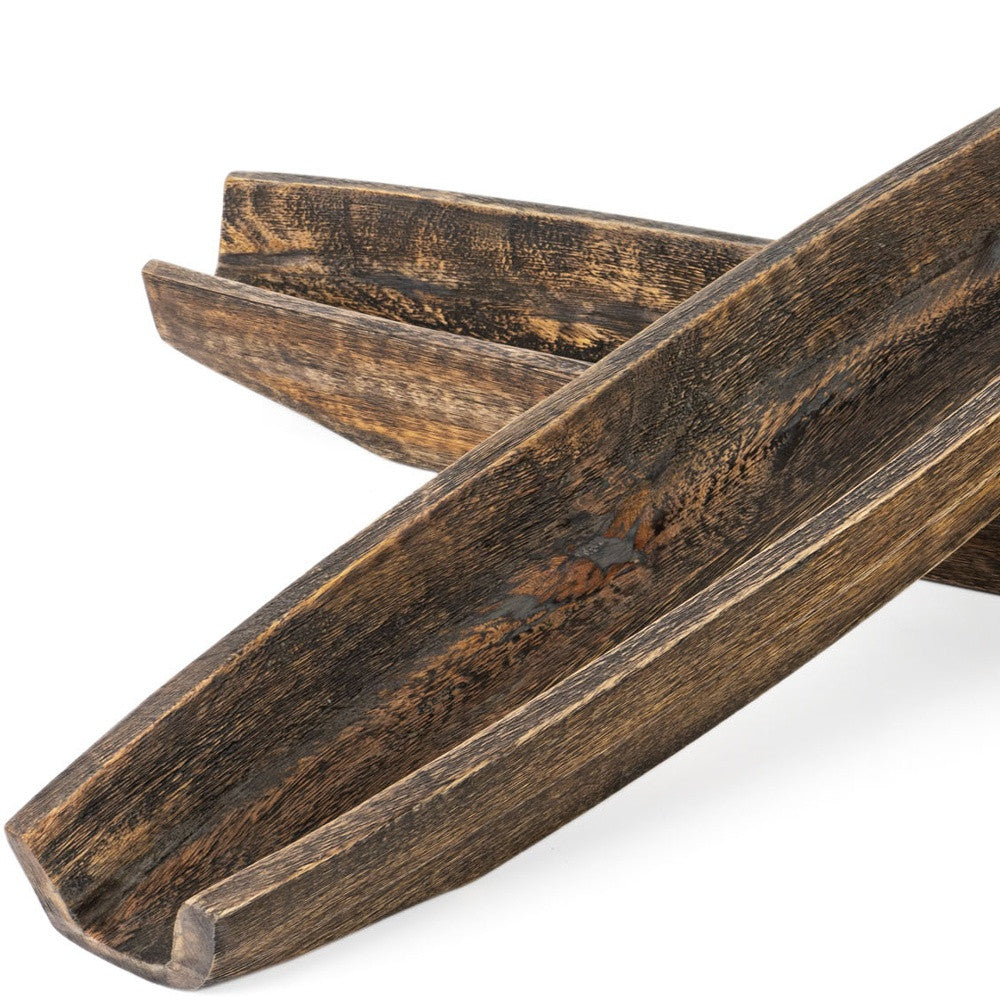 Set of Two Dark Brown Solid Wood Boat Vanity Trays