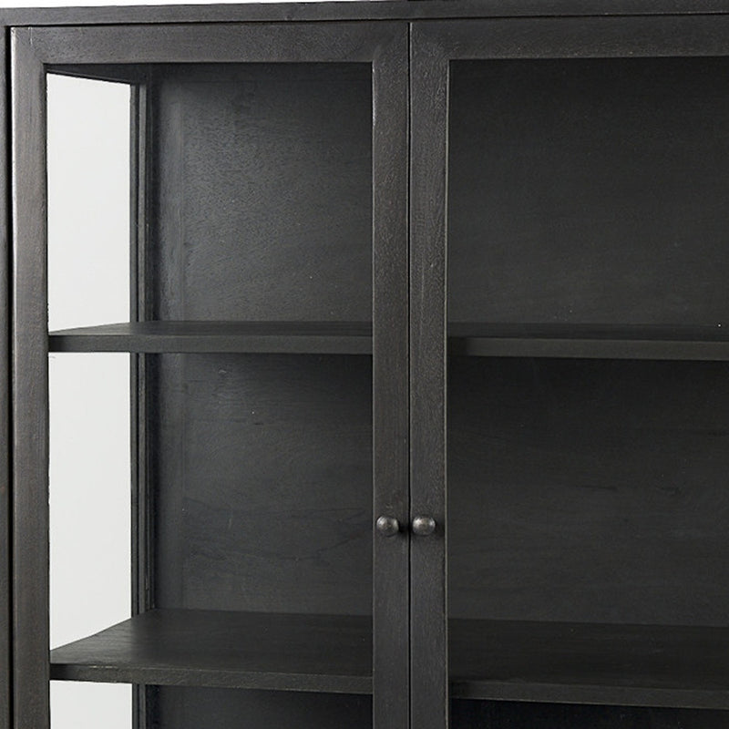 36" Black Solid Wood and Metal Display Cabinet With Two Doors - Kitchen & Dining