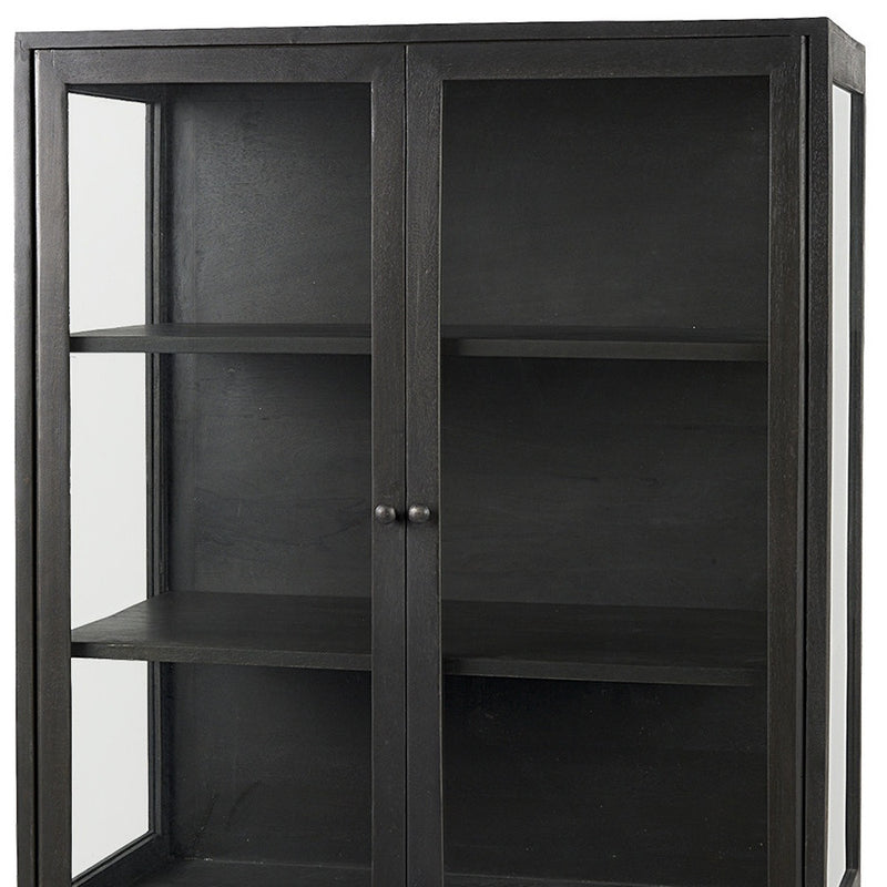 36" Black Solid Wood and Metal Display Cabinet With Two Doors - Kitchen & Dining