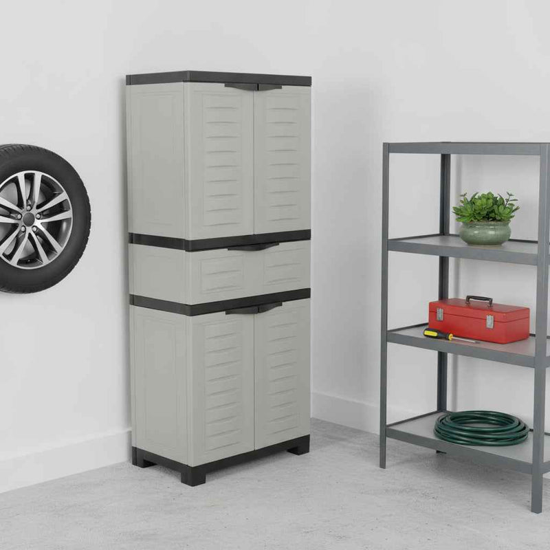 57" Black And Gray Heavy Duty Plastic Four Door Utility Cabinet