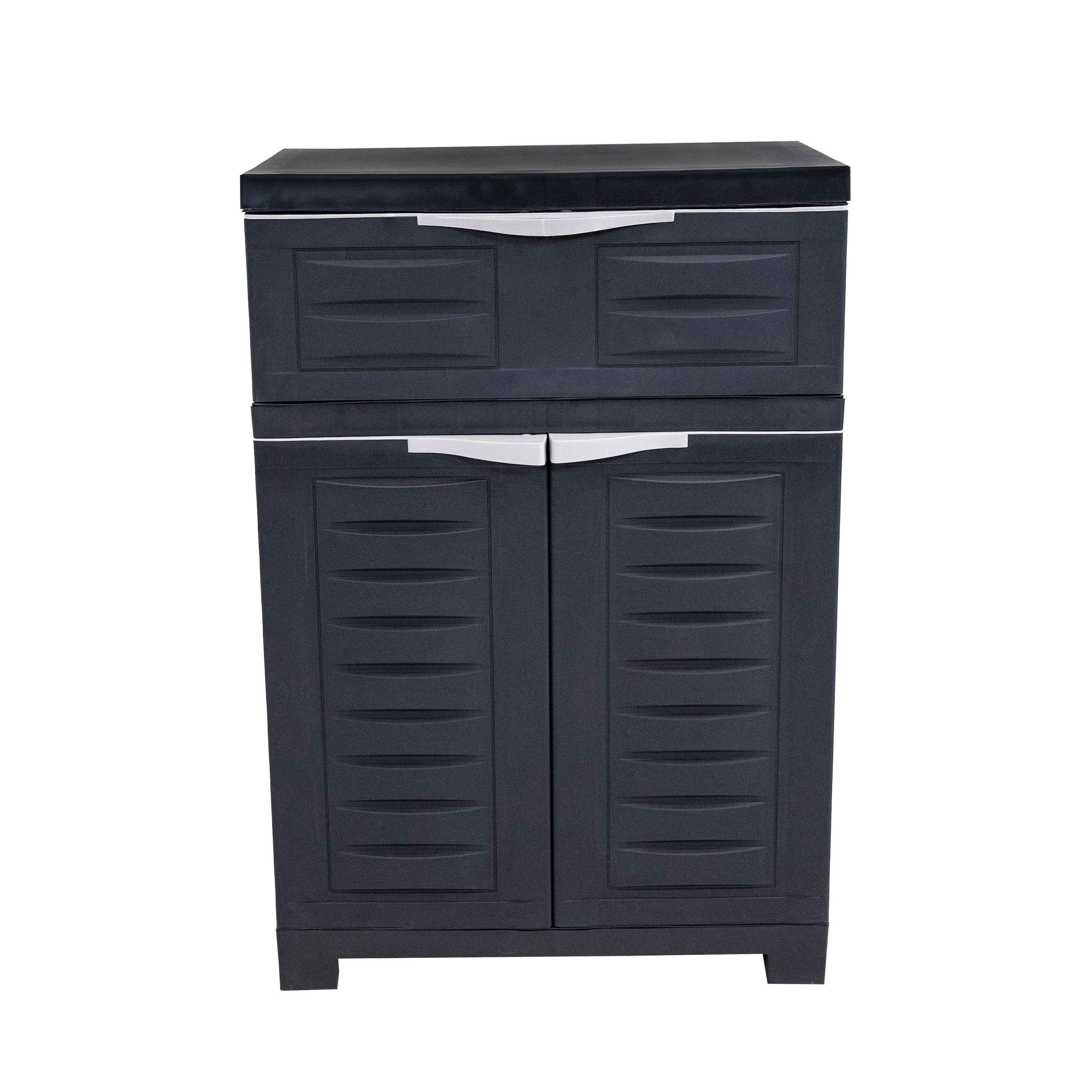 35" Dark Gray Heavy Duty Plastic Two Door One Drawer Utility Cabinet