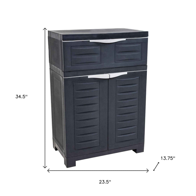 35" Dark Gray Heavy Duty Plastic Two Door One Drawer Utility Cabinet