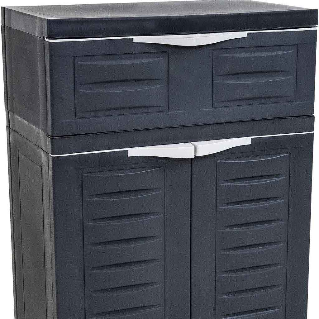 35" Dark Gray Heavy Duty Plastic Two Door One Drawer Utility Cabinet