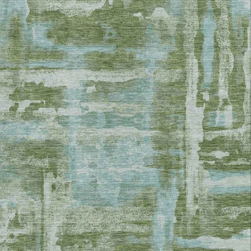 10' X 14' Fern Green And Sky Blue Abstract Washable Indoor Outdoor Area Rug