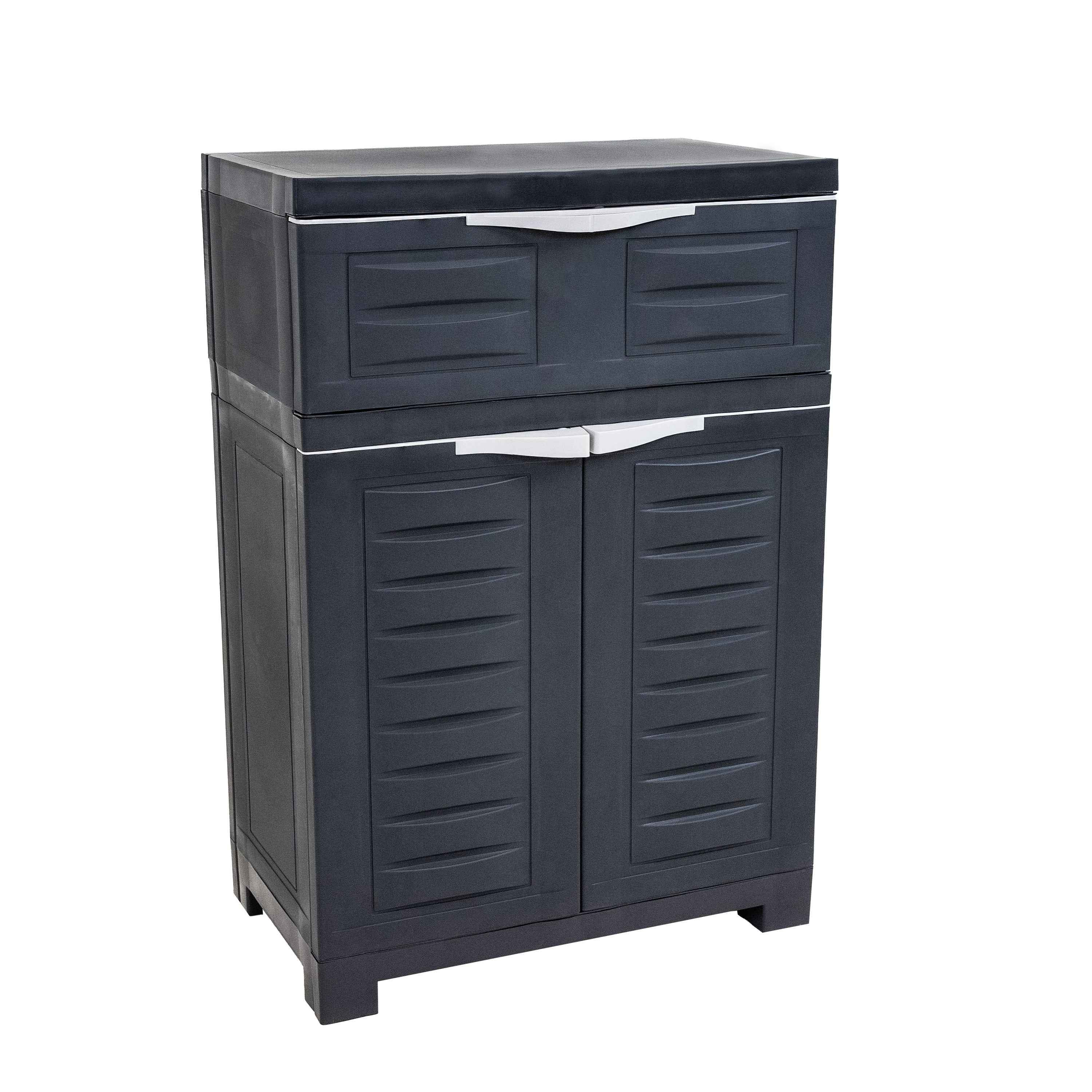 35" Dark Gray Heavy Duty Plastic Two Door One Drawer Utility Cabinet