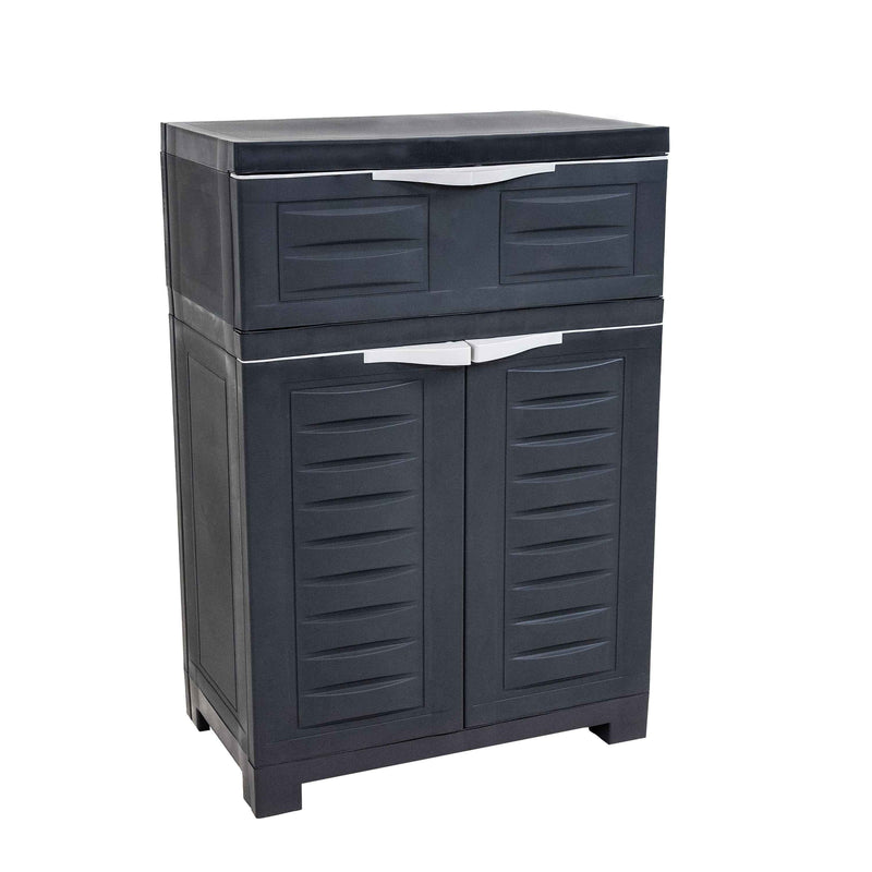 35" Dark Gray Heavy Duty Plastic Two Door One Drawer Utility Cabinet