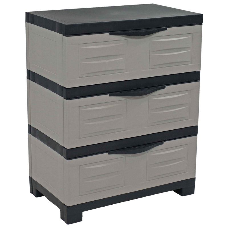 30" Gray And Black Heavy Duty Plastic Three Drawer Utility Cabinet