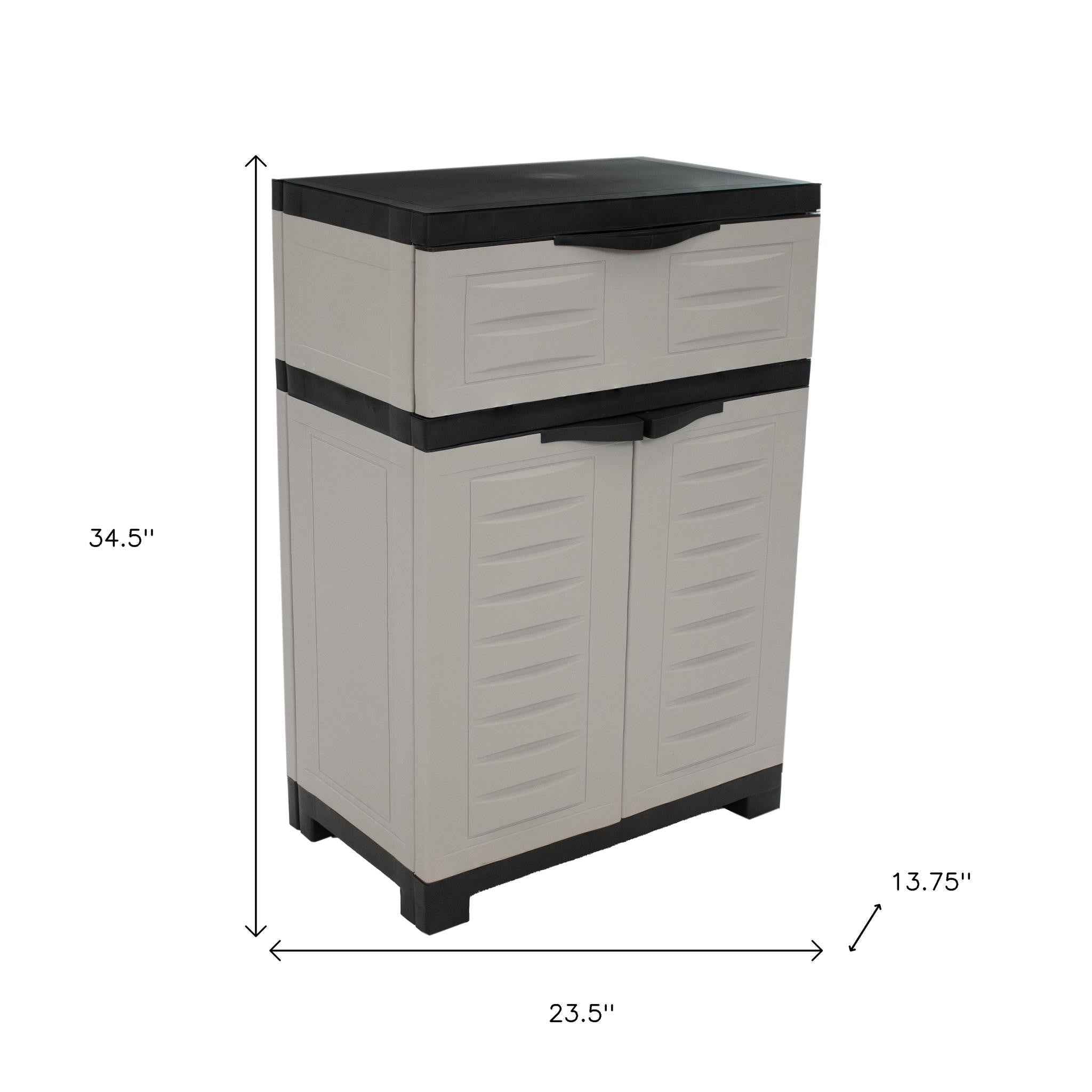35" Gray Heavy Duty Plastic Two Door One Drawer Utility Cabinet