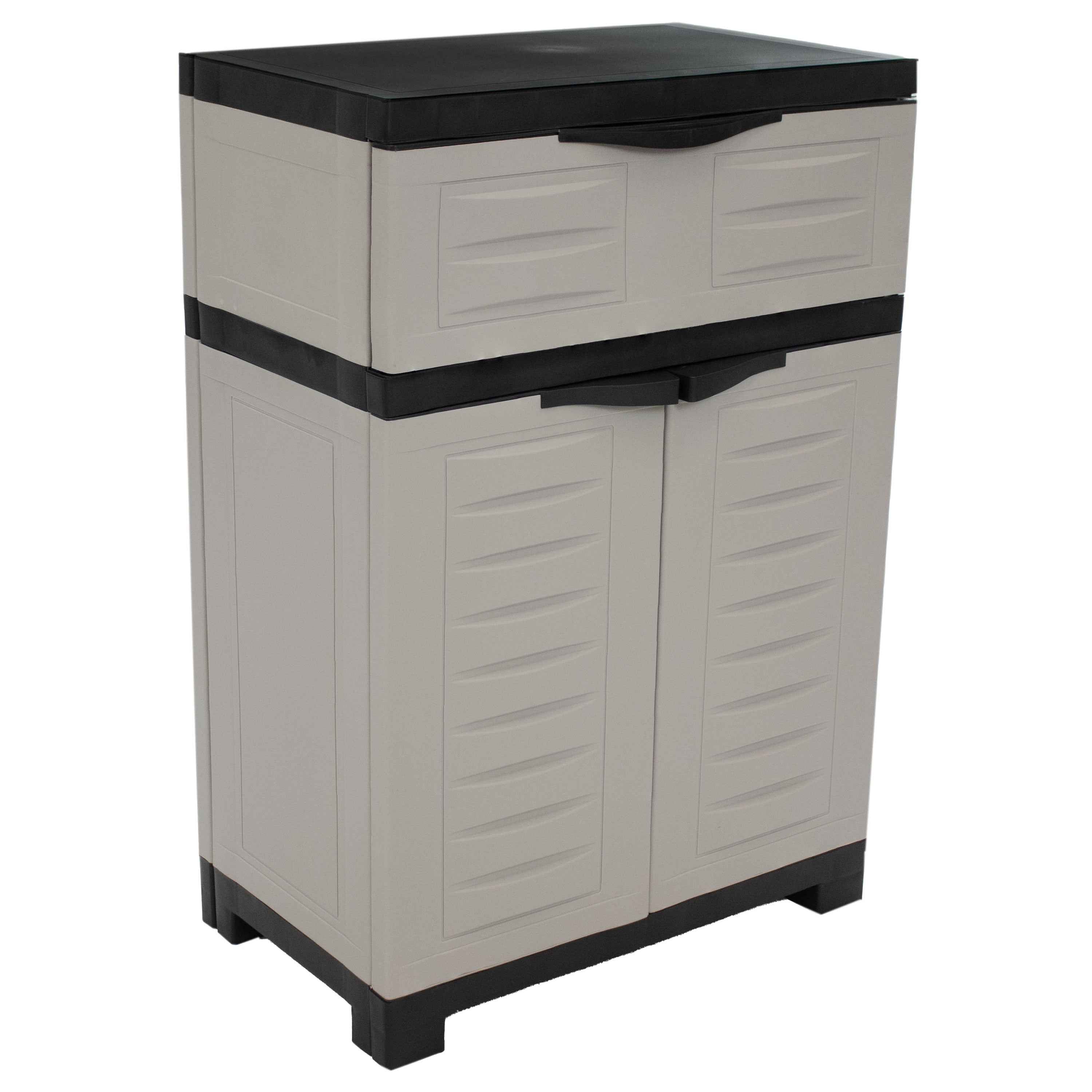 35" Gray Heavy Duty Plastic Two Door One Drawer Utility Cabinet