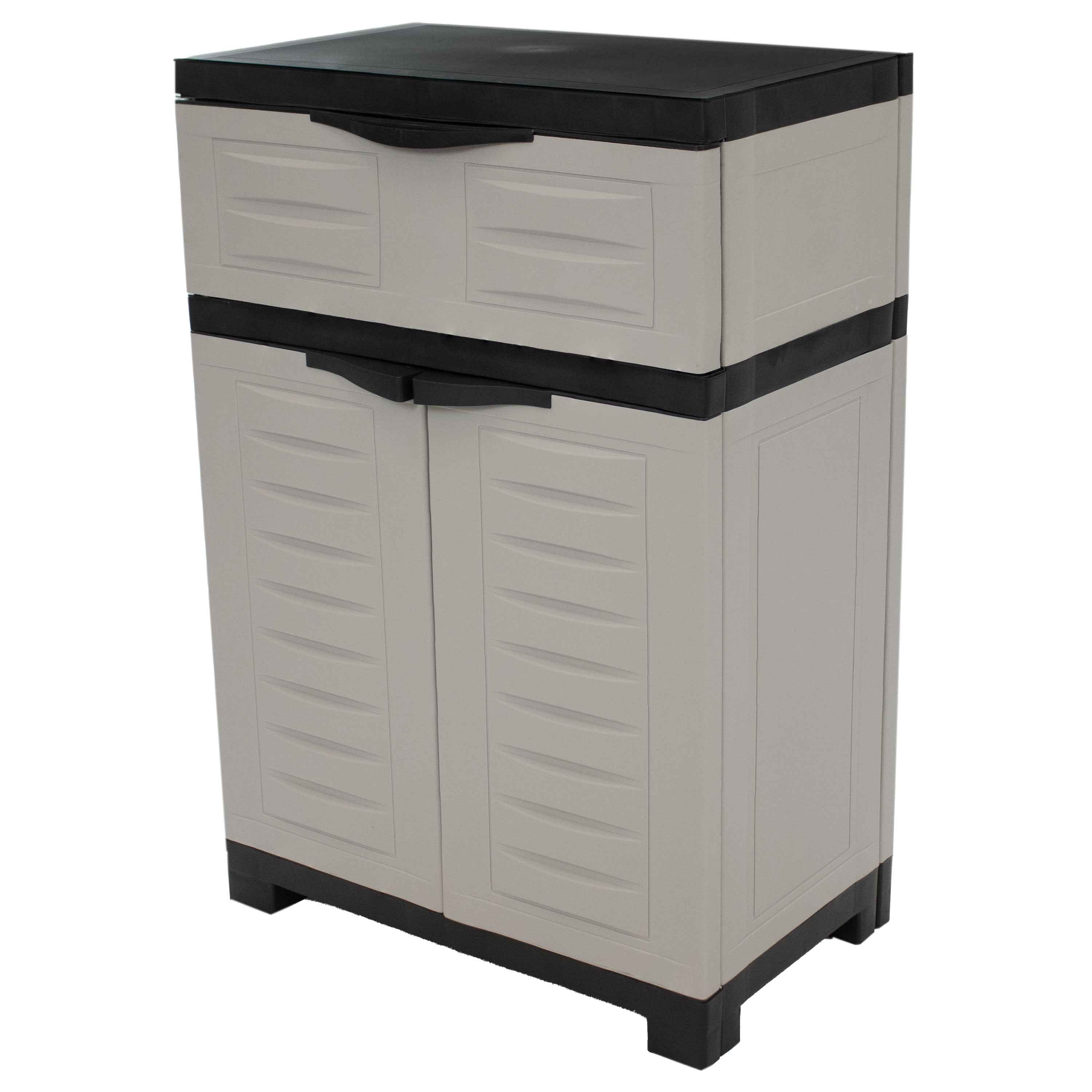 35" Gray Heavy Duty Plastic Two Door One Drawer Utility Cabinet