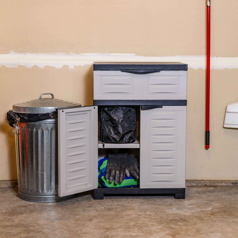 35" Gray Heavy Duty Plastic Two Door One Drawer Utility Cabinet